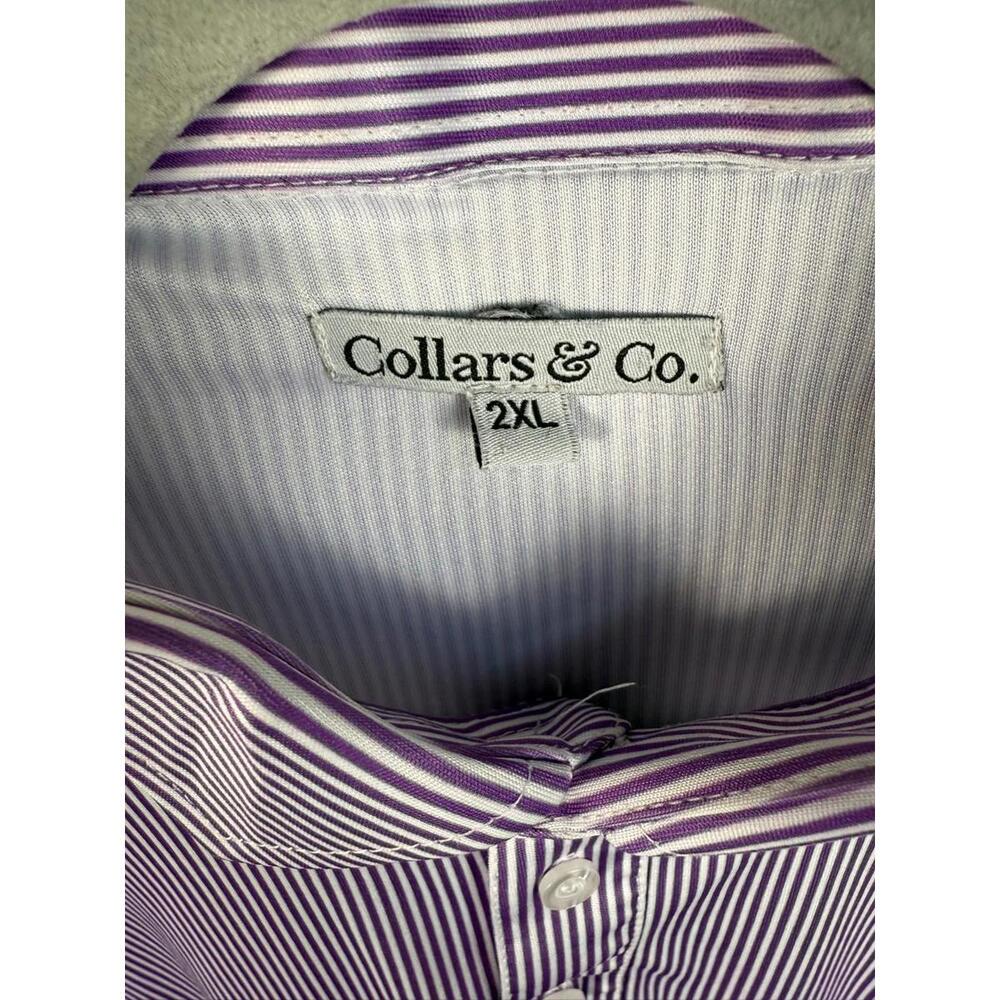 Collars and Co Dress Polo XXL Purple Striped Stretch Shirt - Picture 2 of 5